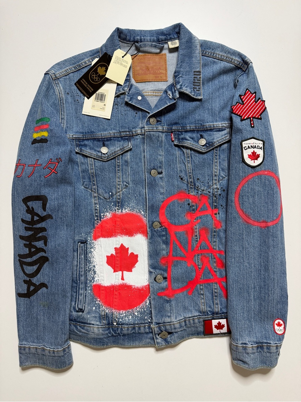 Levi’s 2020 Olympics Hudsons Bay Company Type 3 Denim Trucker Jacket Mens Large - Picture 3 of 12